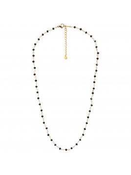 Collier doré perlé noir -...