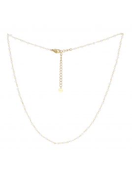 Collier doré perlé blanc -...